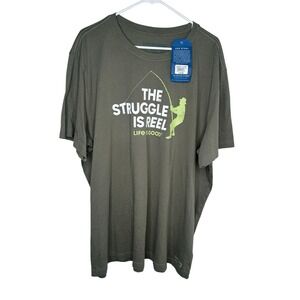NWT Life Is Good The Struggle Is Reel Fishing Green LITE SS Crusher NEW XXL 2X